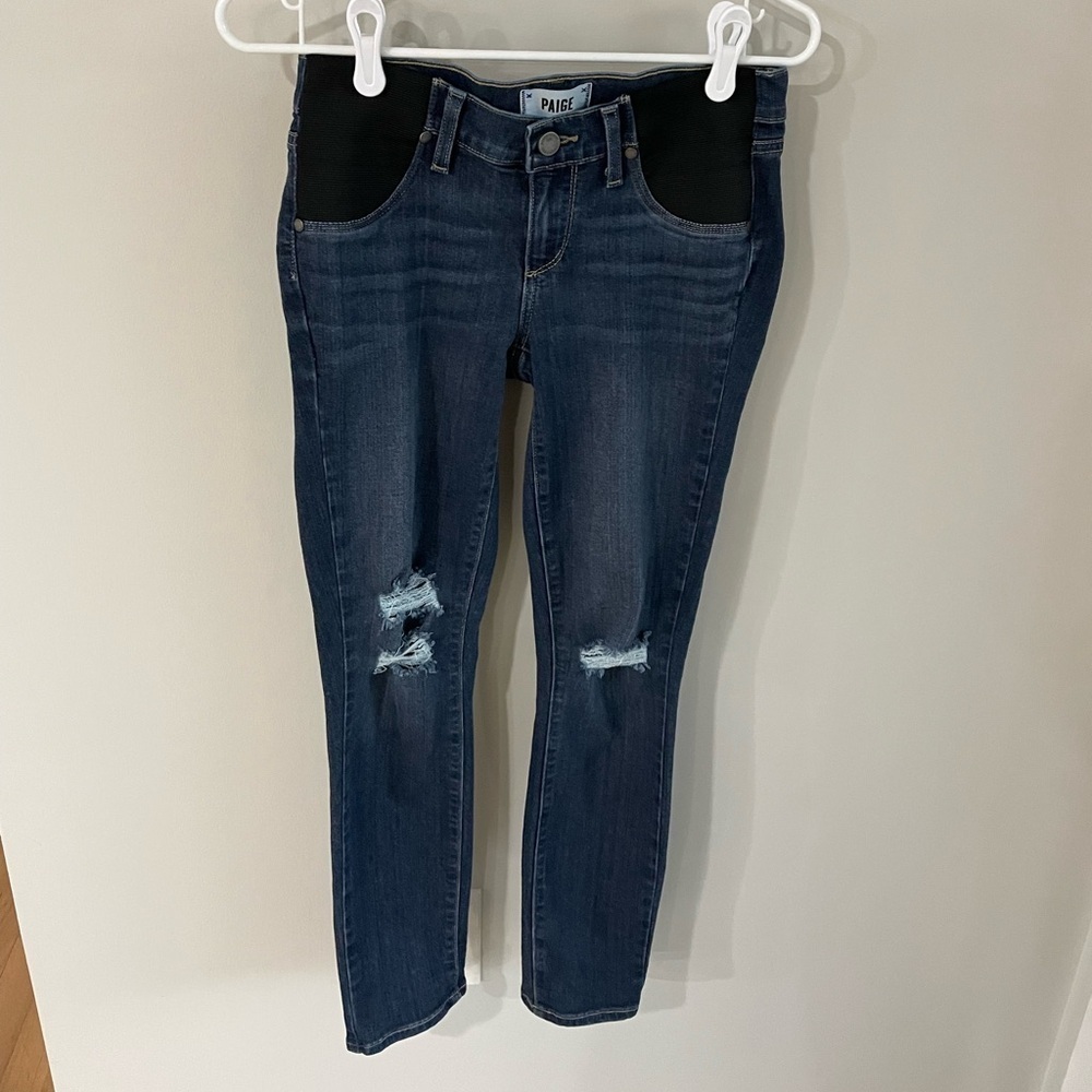 Paige Verdugo Ankle Distressed Dark Wash Maternity Jean - Size 24 - Picture 6 of 11